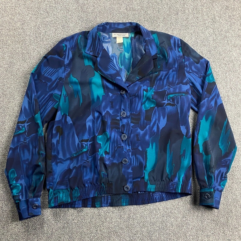 Vintage Kensington Square Blazer Women's Small Blue Abstract 100% Polyester USA